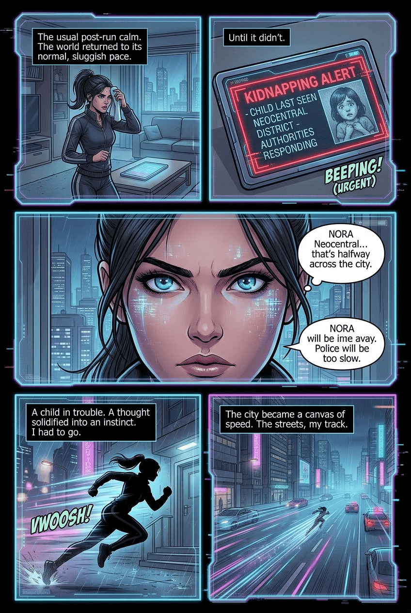 Night Runner, page 3 of 5, Cyberpunk style