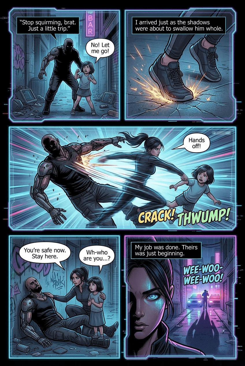 Night Runner, page 4 of 5, Cyberpunk style