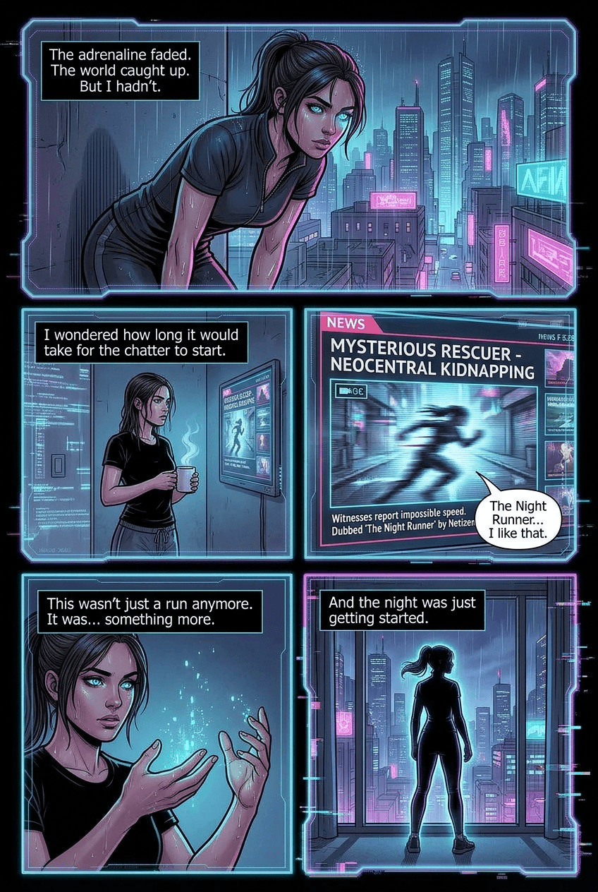 Night Runner, page 5 of 5, Cyberpunk style