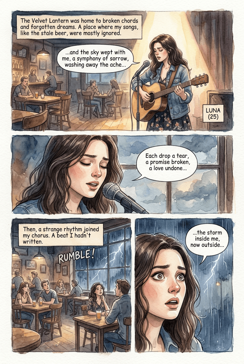 The Storm Singer, page 1 of 5, Watercolor style