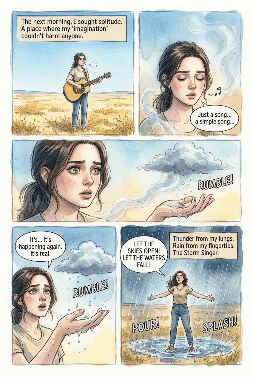 The Storm Singer, page 3 of 5, Watercolor style