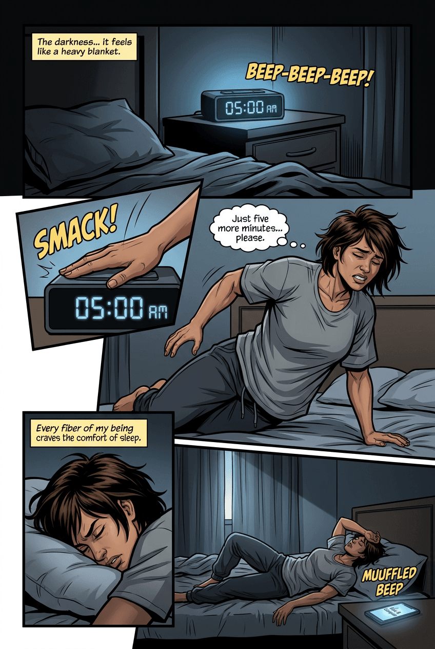 The Morning Warrior, page 1 of 5, Superhero style
