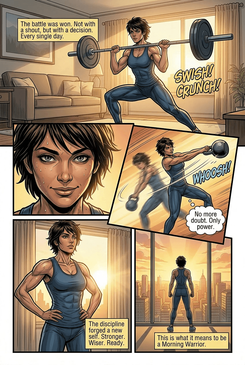 The Morning Warrior, page 5 of 5, Superhero style
