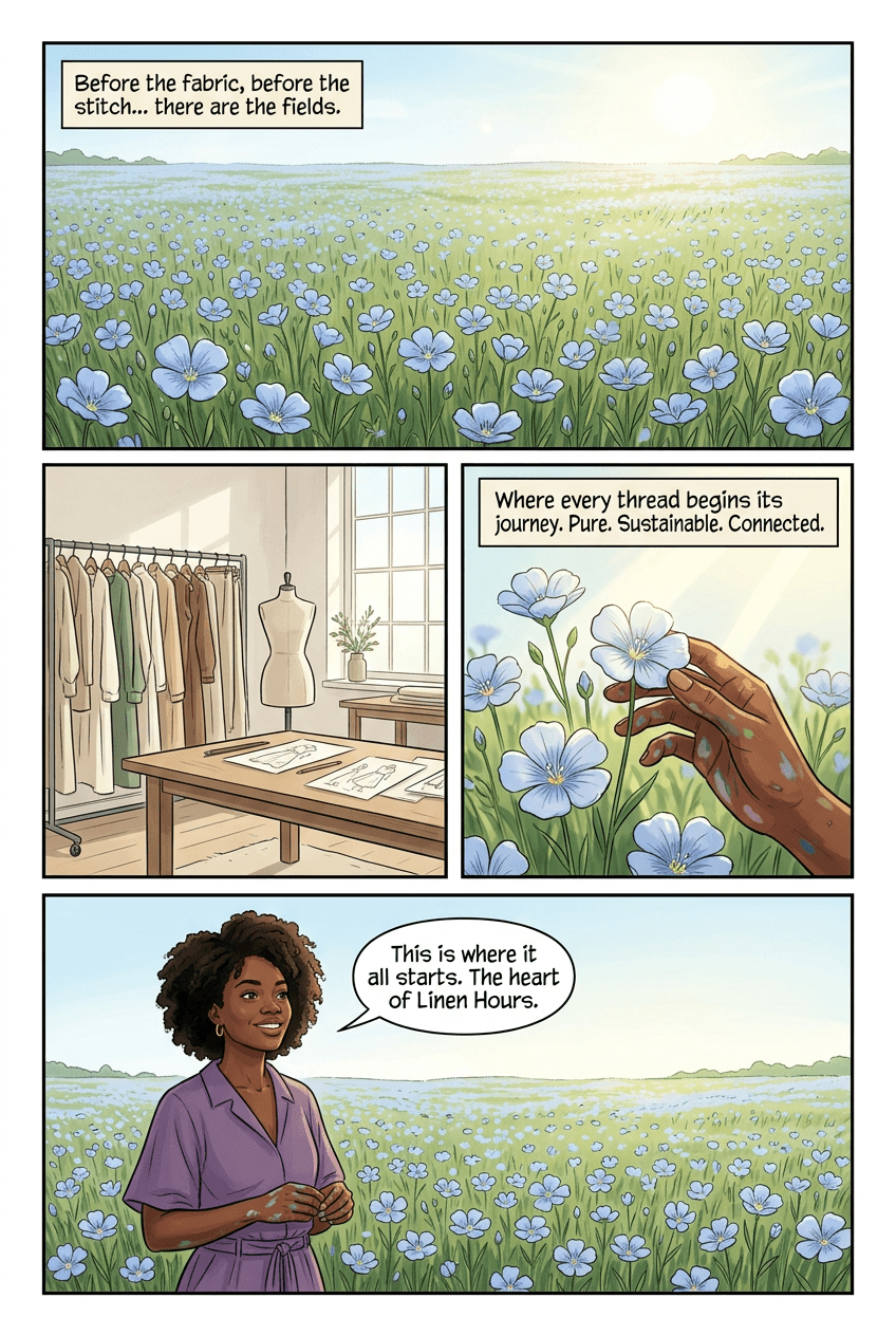 Linen Hours, page 1 of 5, Graphic Novel style