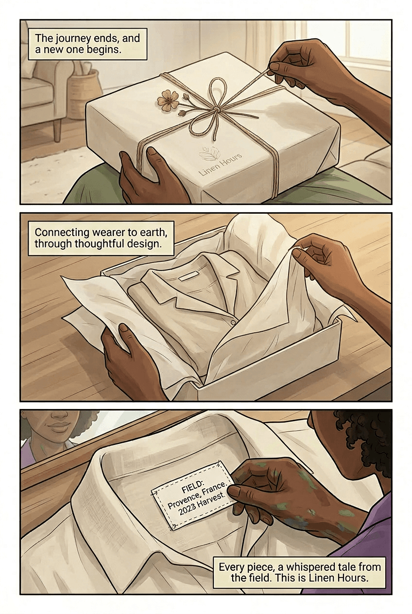 Linen Hours, page 5 of 5, Graphic Novel style