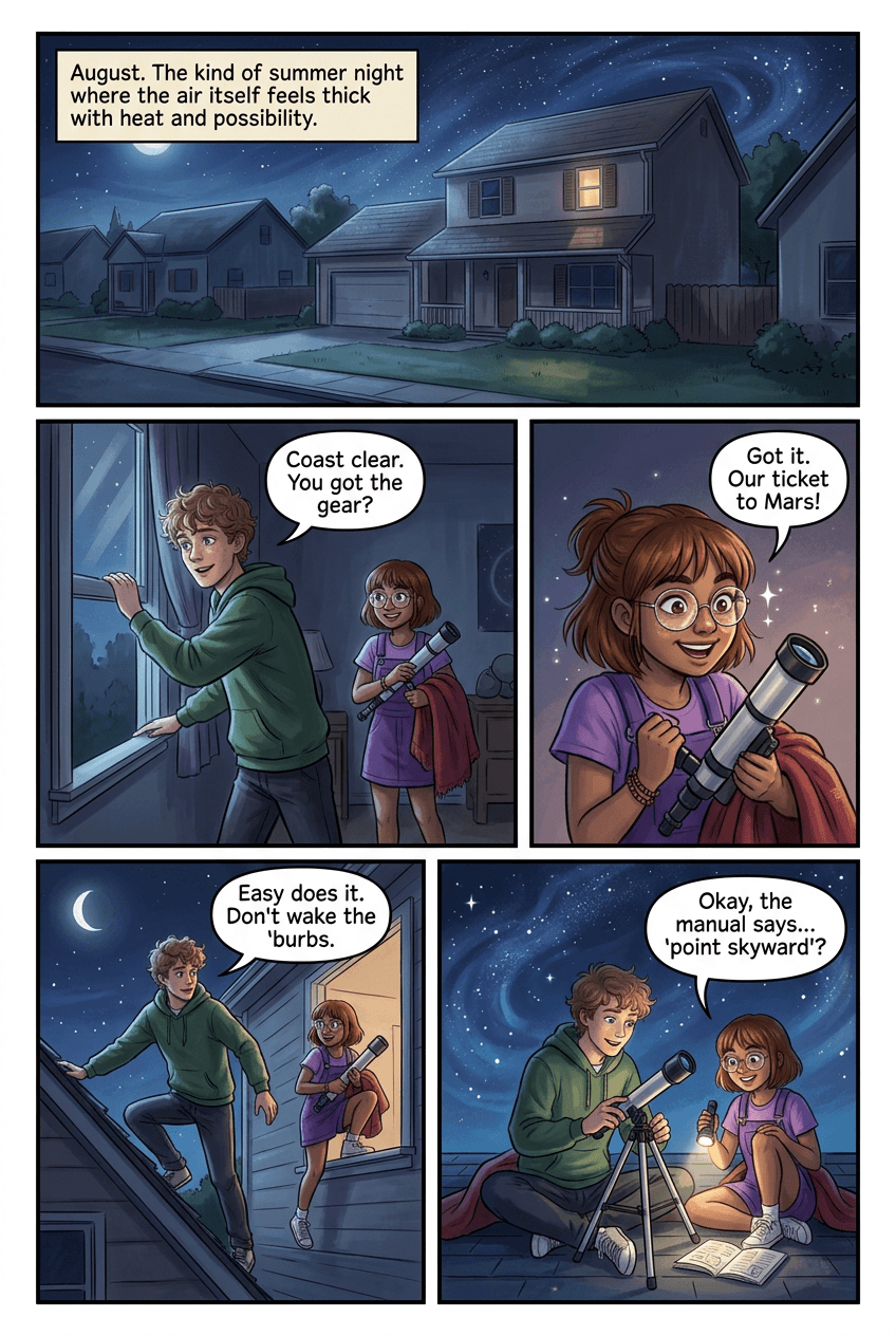The Night We Saw Mars, page 1 of 5, Watercolor style