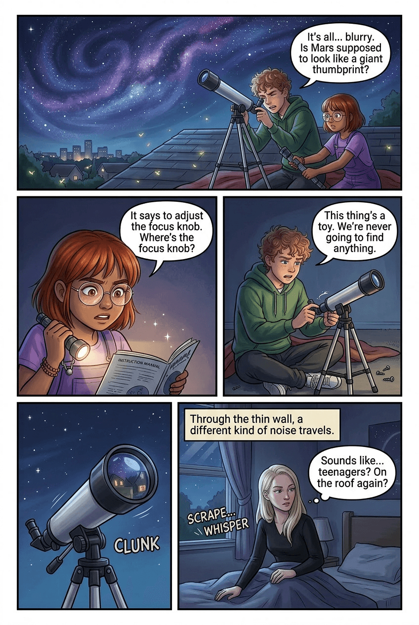 The Night We Saw Mars, page 2 of 5, Watercolor style