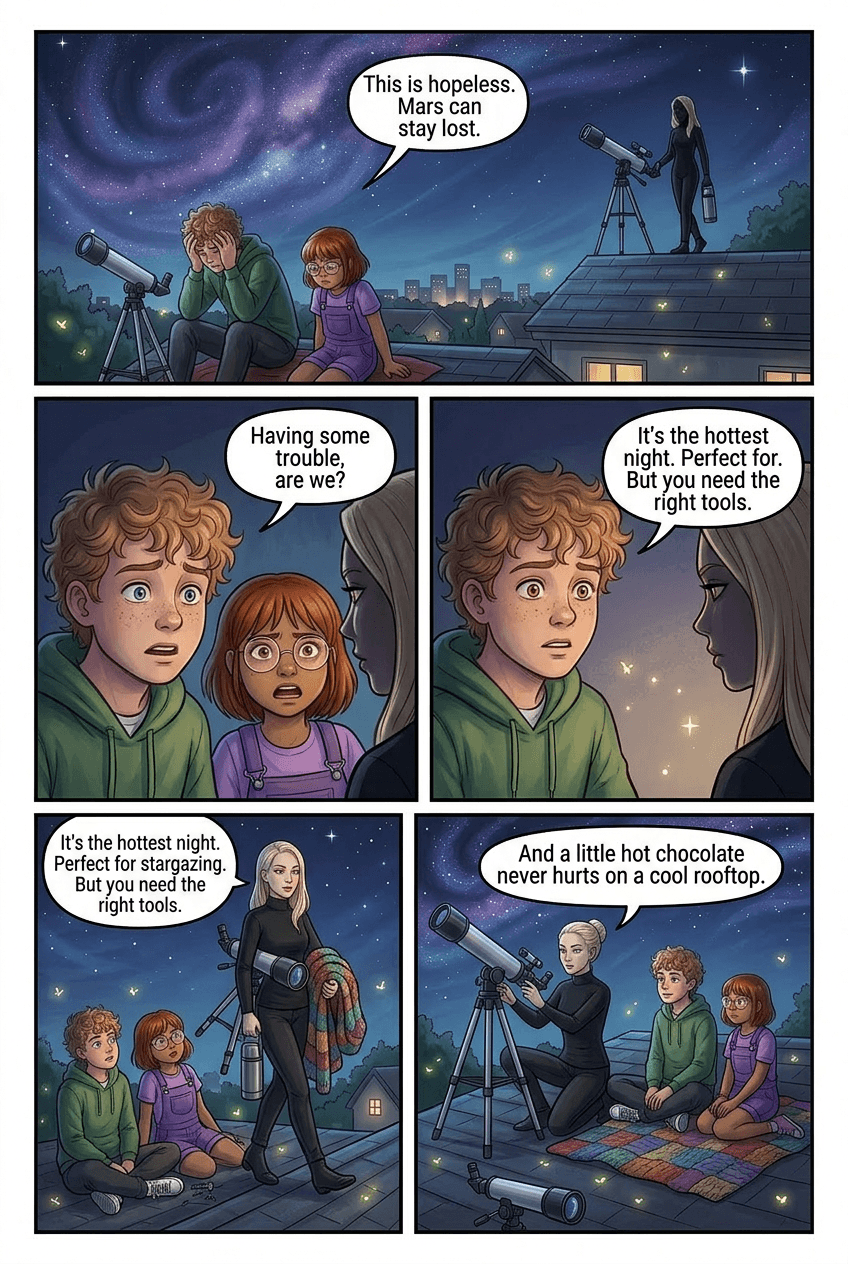 The Night We Saw Mars, page 3 of 5, Watercolor style
