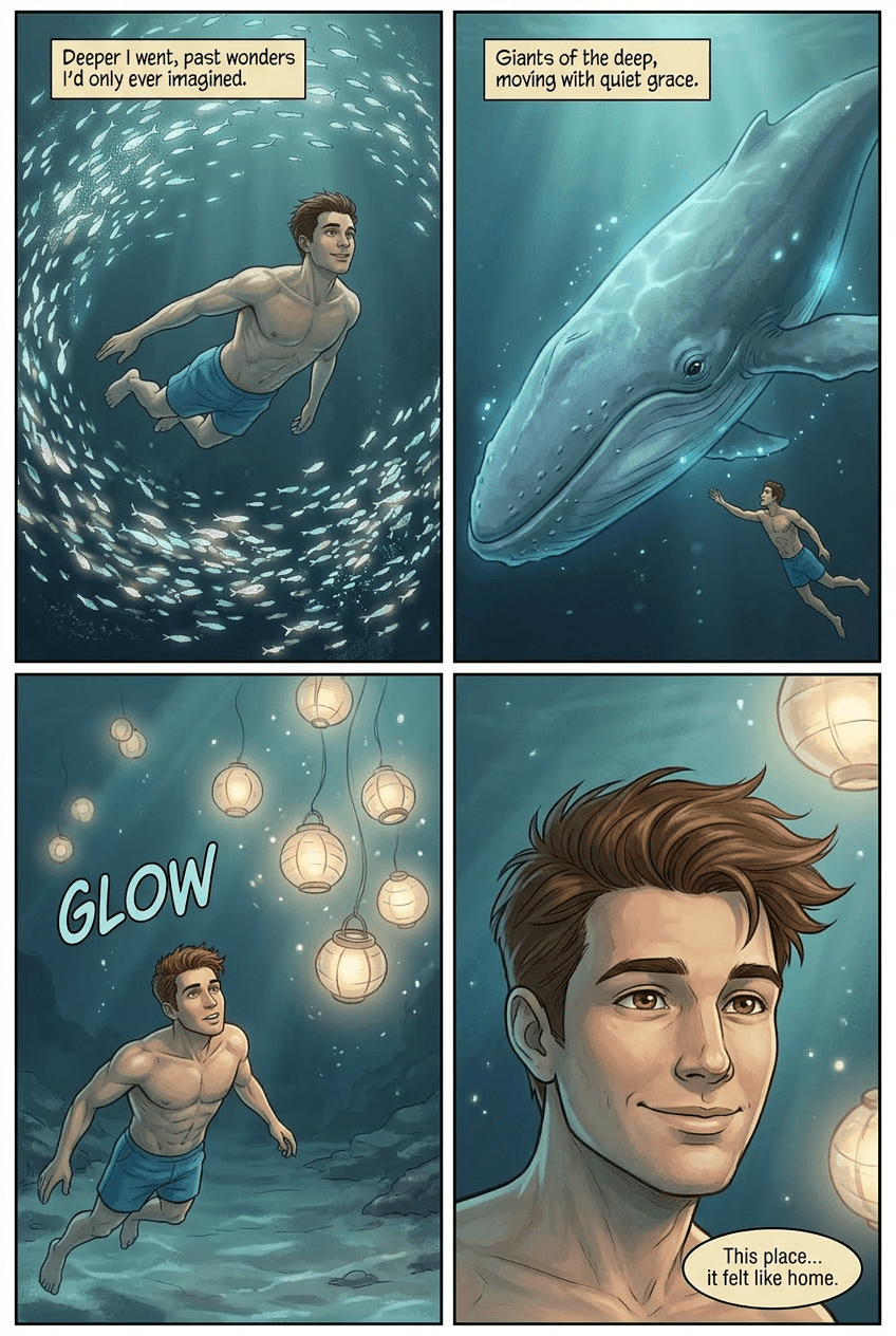 Under the Waves, page 2 of 5, Graphic Novel style