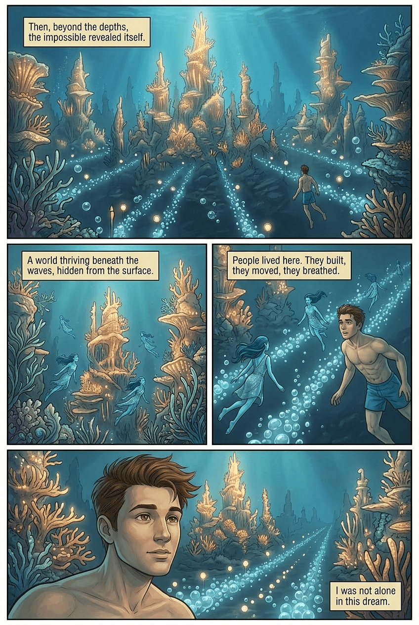 Under the Waves, page 3 of 5, Graphic Novel style