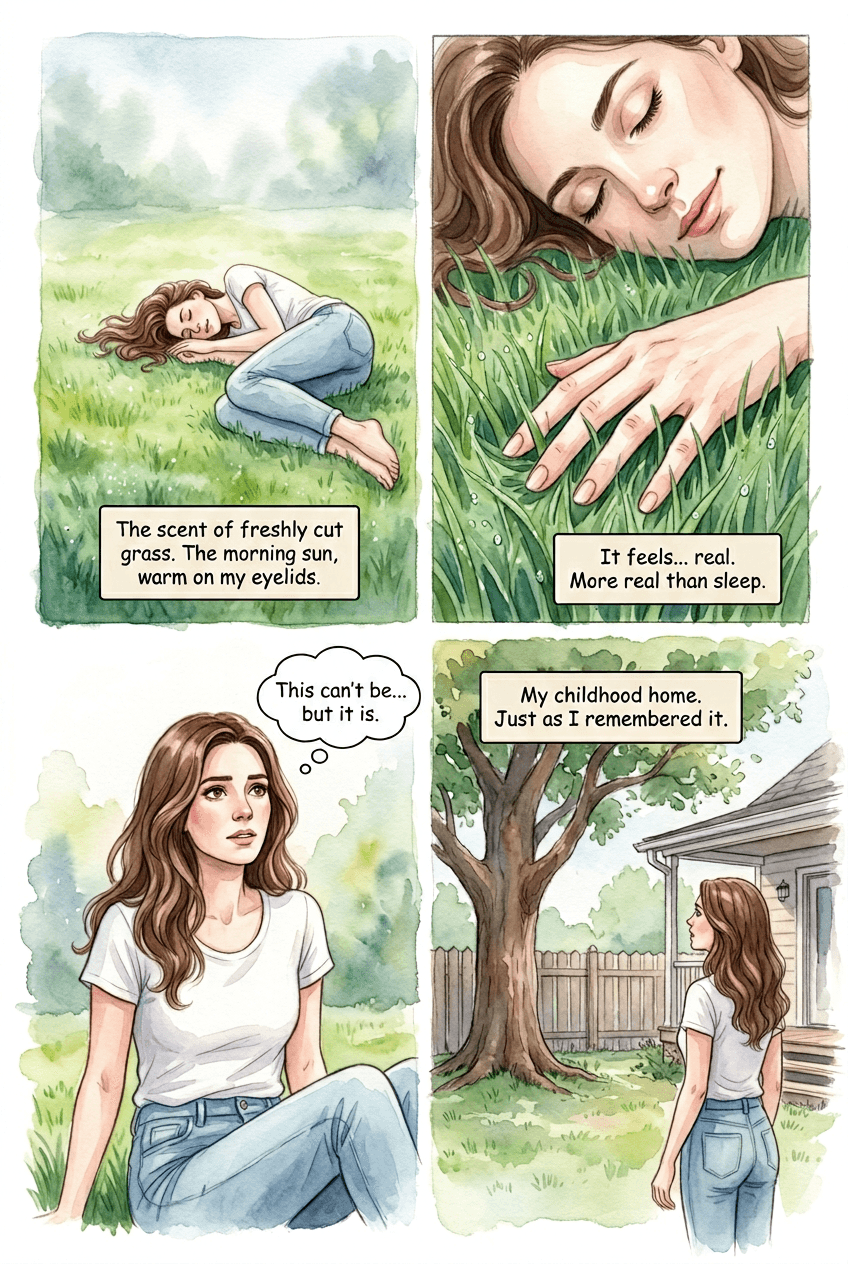 Meeting My Younger Self, page 1 of 5, Watercolor style
