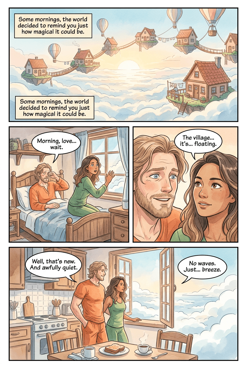 The Village That Rose, page 1 of 5, Watercolor style