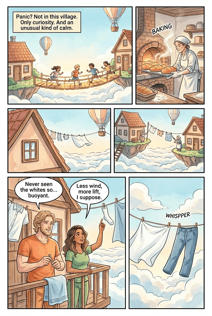 The Village That Rose, page 2 of 5, Watercolor style