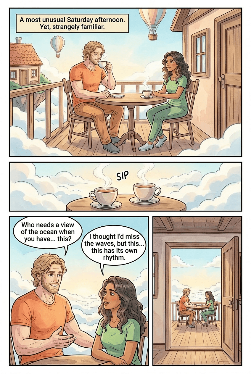 The Village That Rose, page 3 of 5, Watercolor style