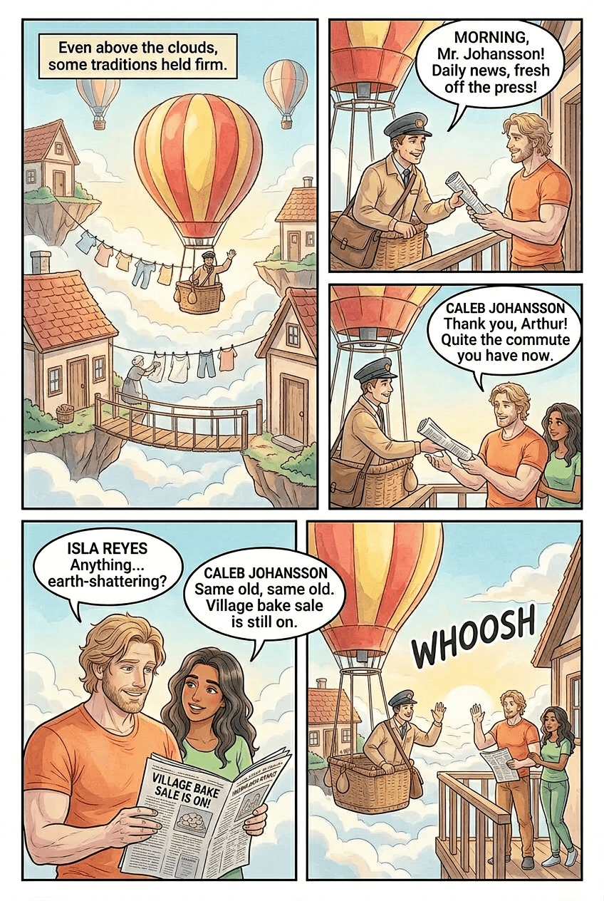 The Village That Rose, page 4 of 5, Watercolor style