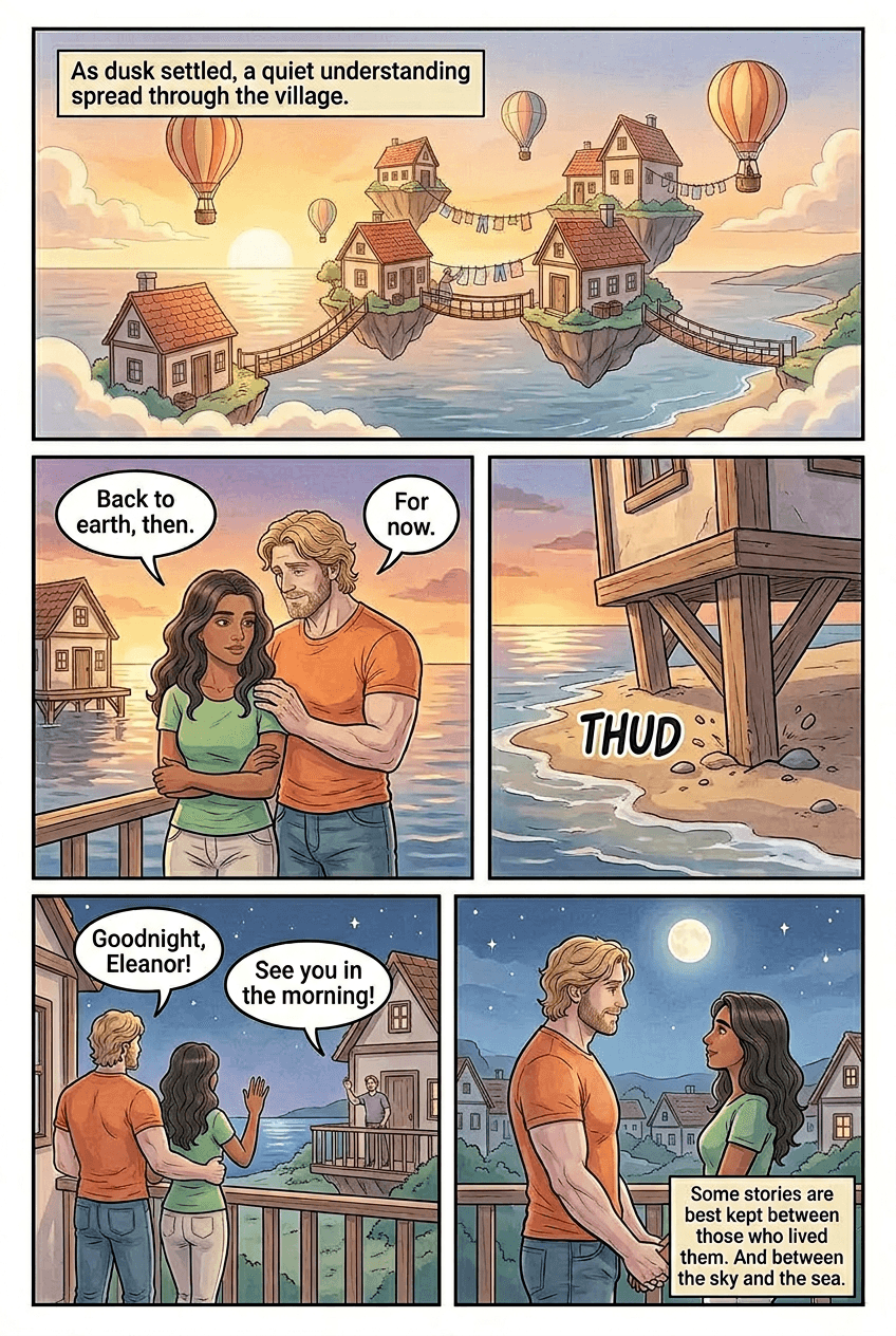 The Village That Rose, page 5 of 5, Watercolor style