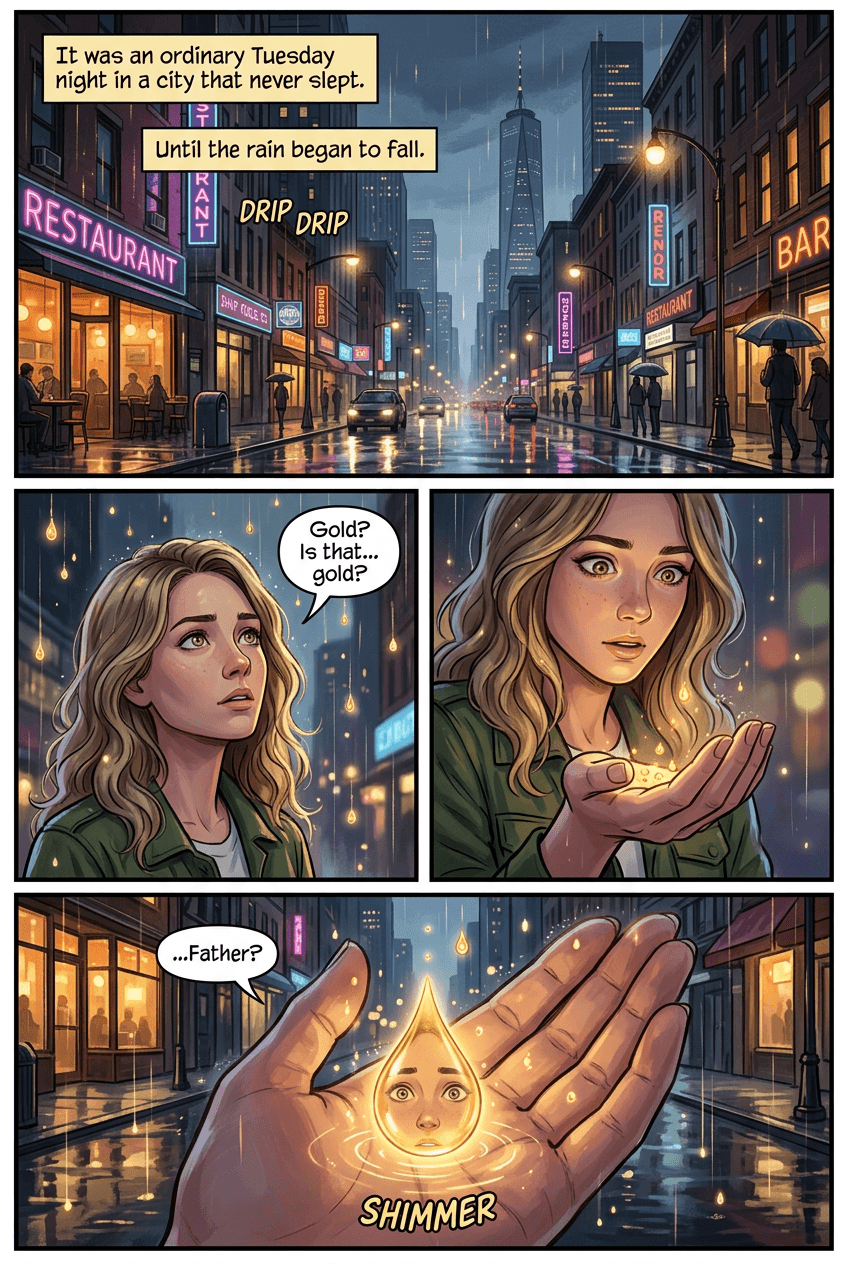 The Rain That Granted Wishes, page 1 of 5, Watercolor style