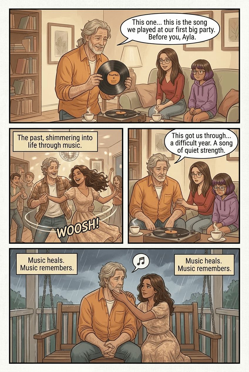 Grandpa Brought the Records, page 3 of 5, Watercolor style