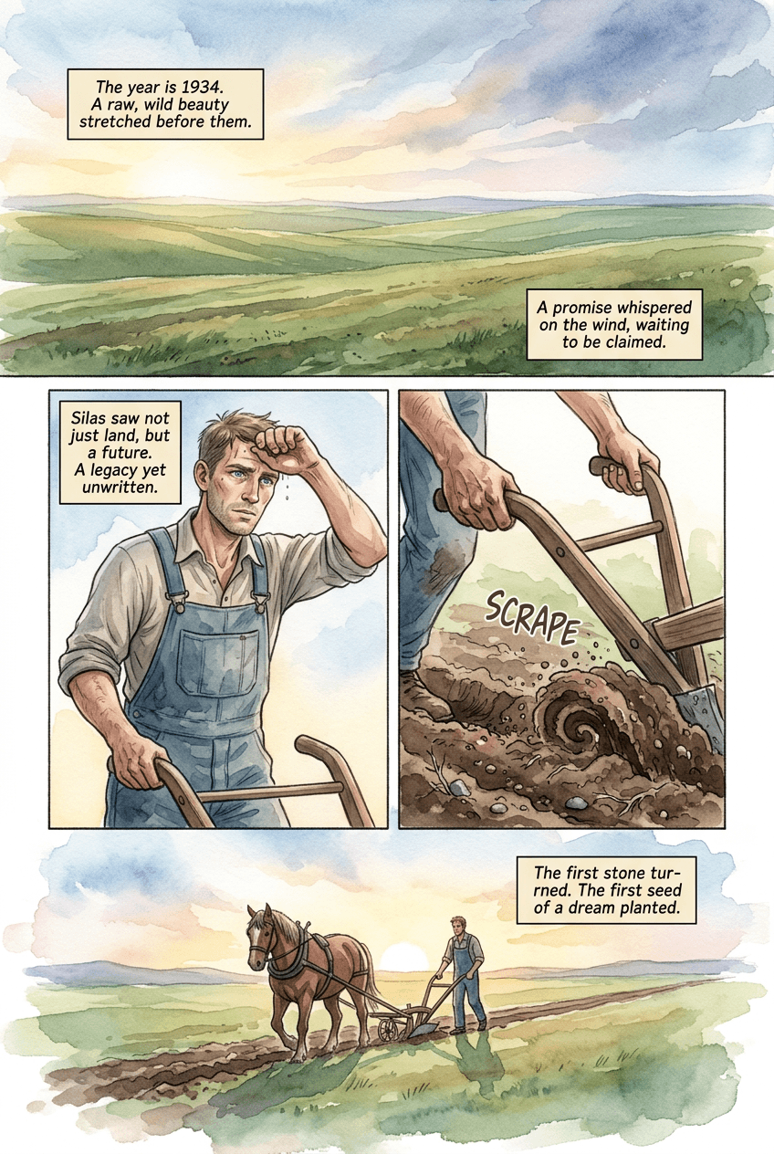 The Family Farm, page 1 of 5, Watercolor style
