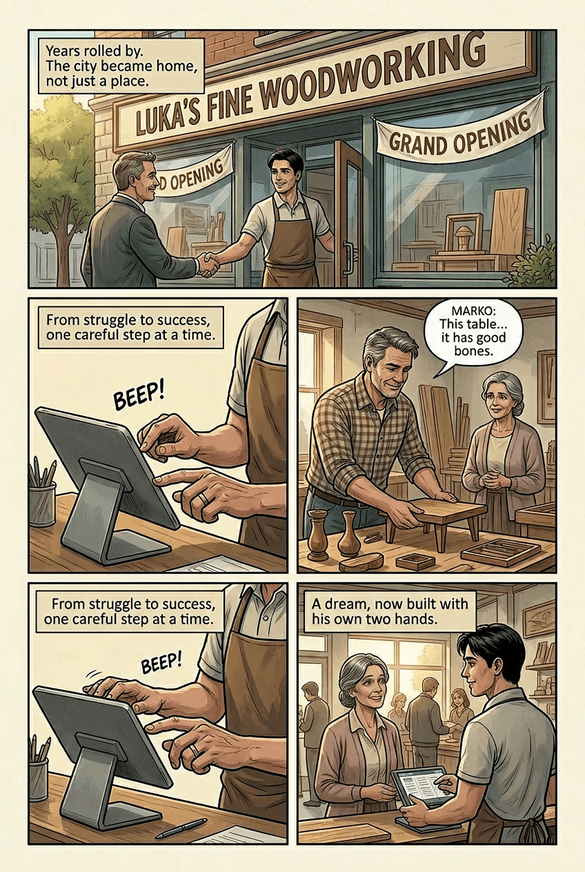 Three Suitcases, page 4 of 5, Graphic Novel style