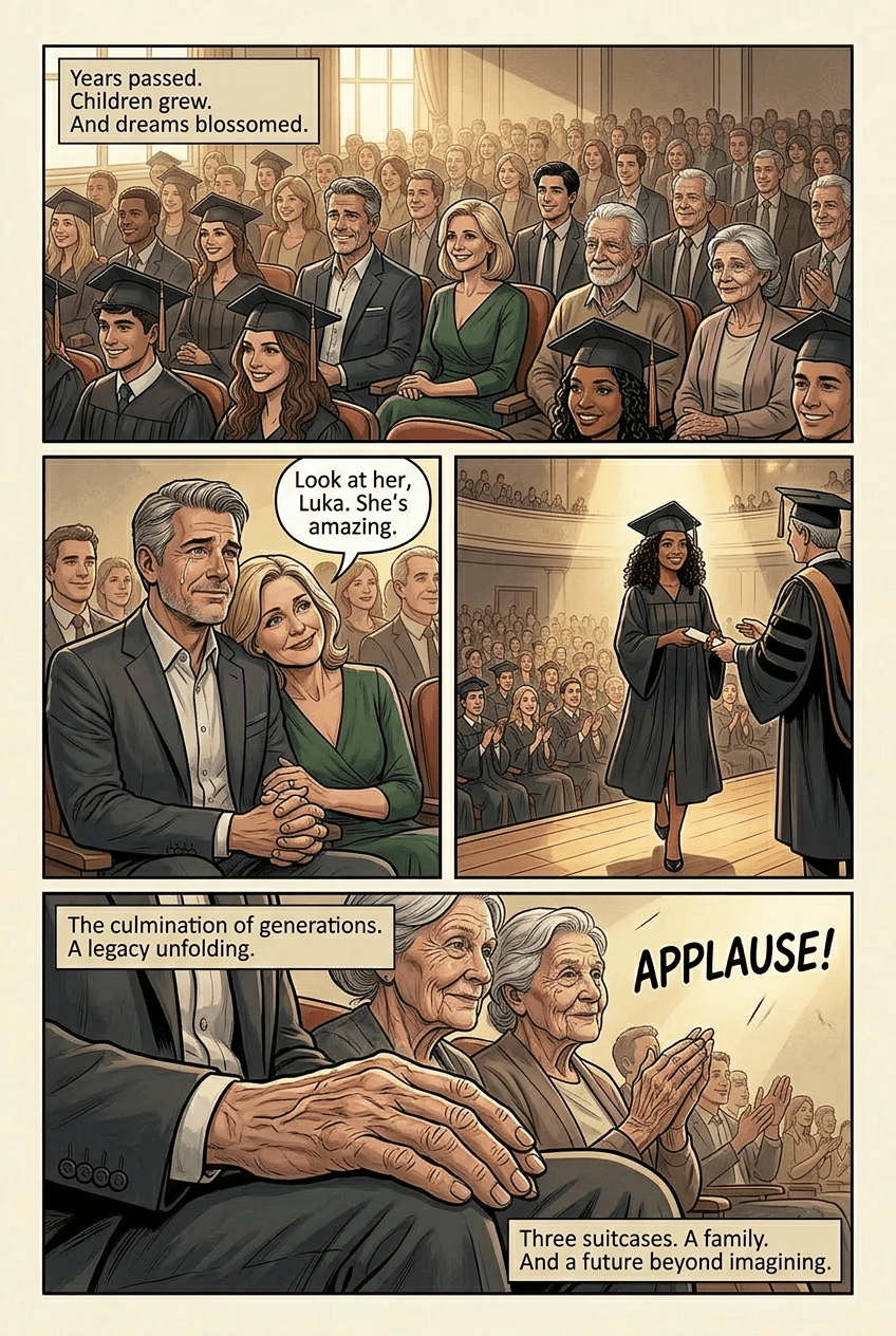 Three Suitcases, page 5 of 5, Graphic Novel style