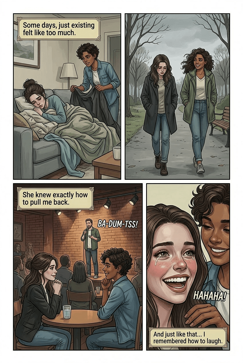Thank You for Staying, page 4 of 5, Graphic Novel style