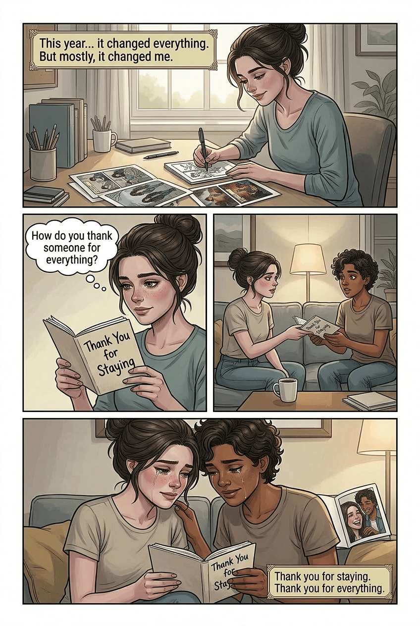 Thank You for Staying, page 5 of 5, Graphic Novel style