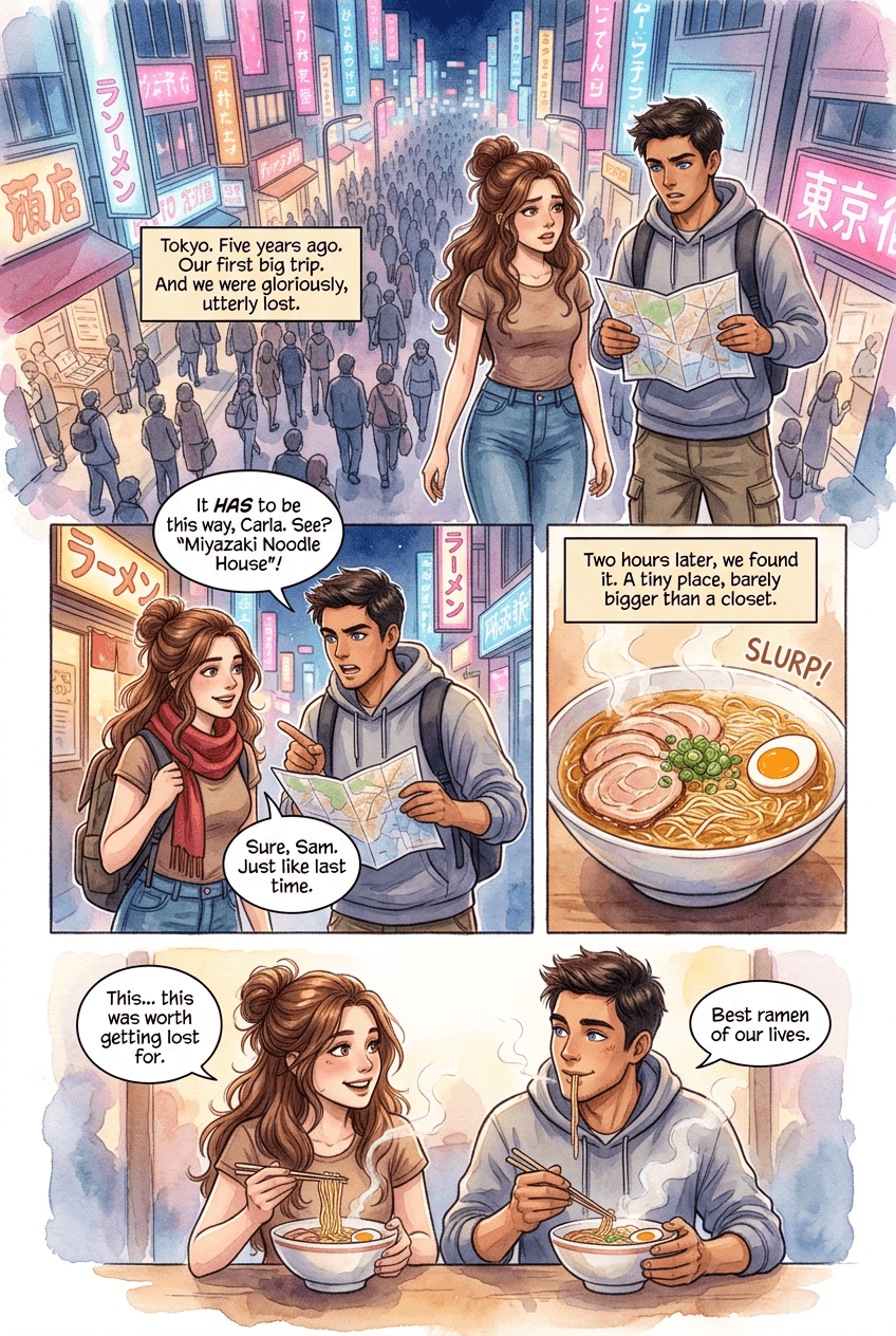 We Saw the World Together, page 1 of 5, Watercolor style