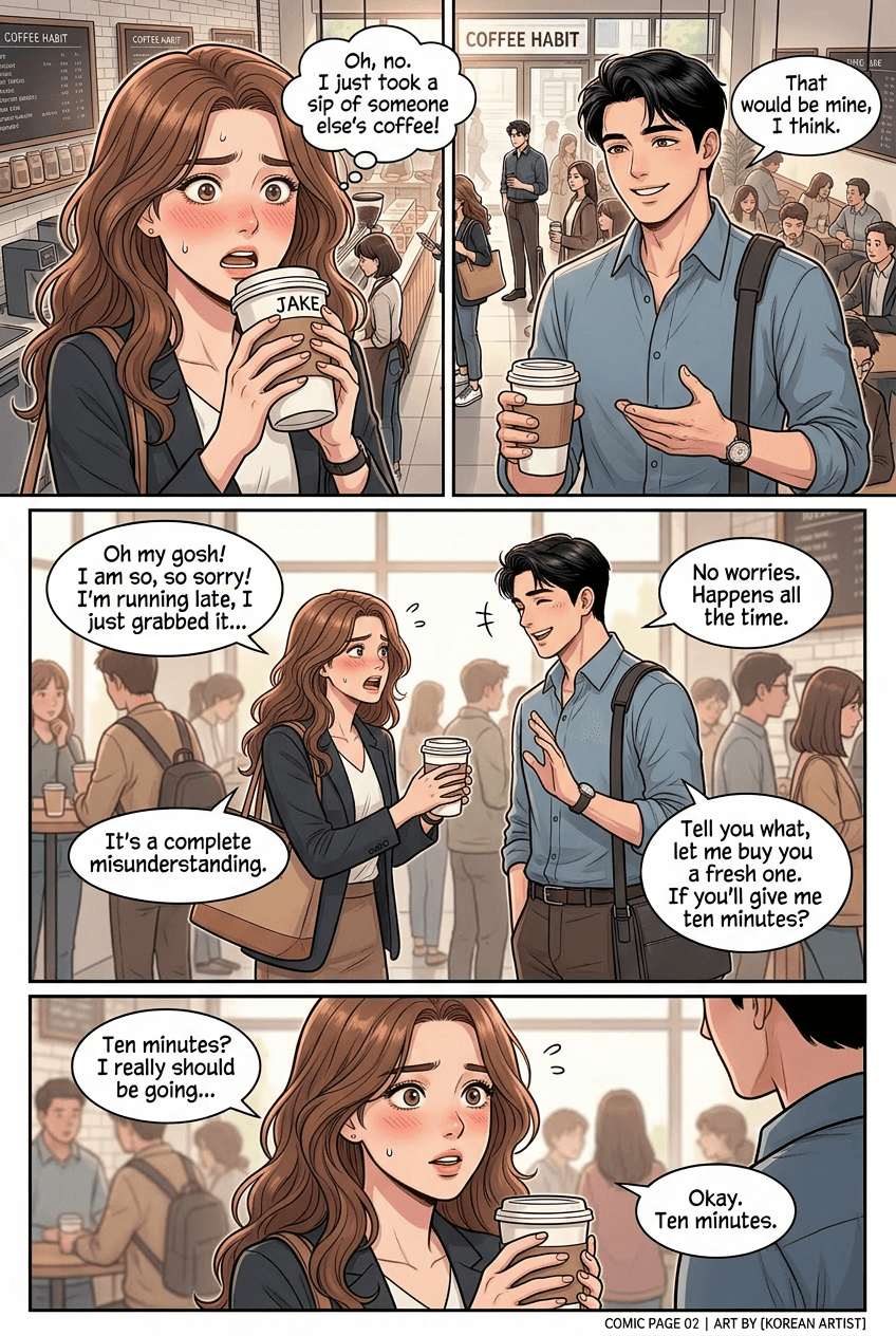 The Coffee Shop Mix-Up, page 2 of 5, Manhwa style