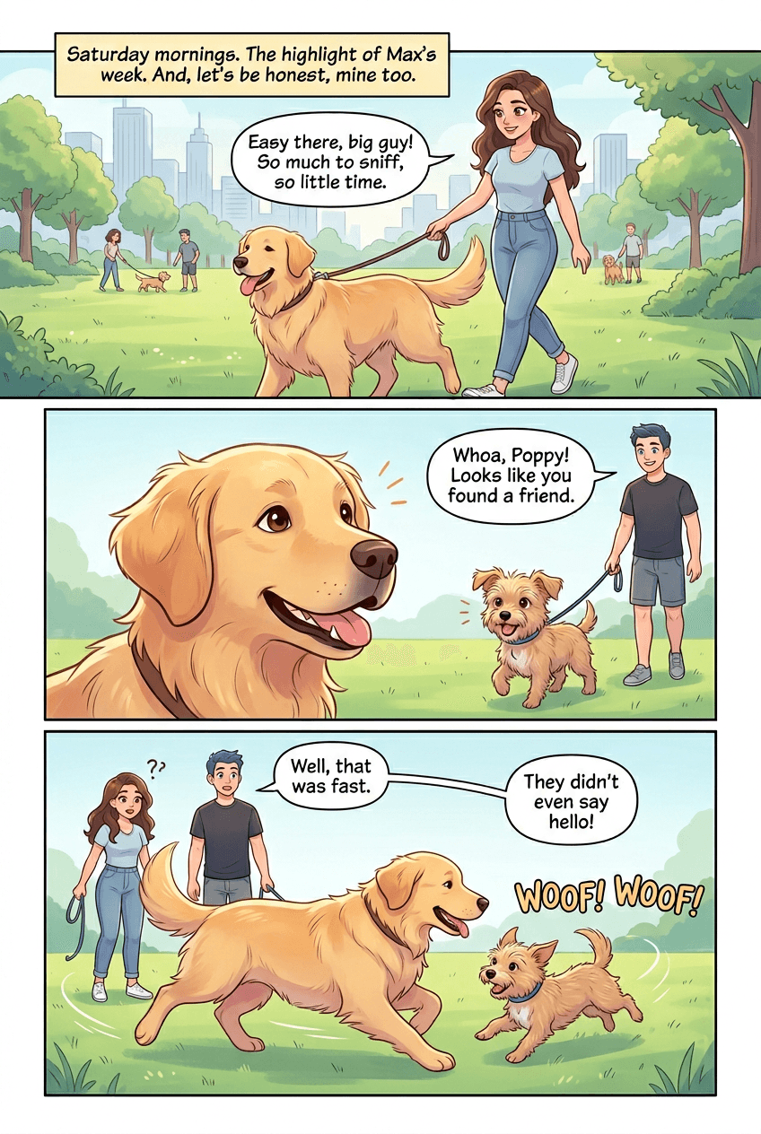 Our Dogs Introduced Us, page 1 of 5, Webtoon style