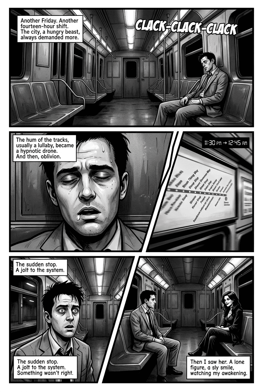 Wrong Train, Right Person, page 1 of 5, Noir style