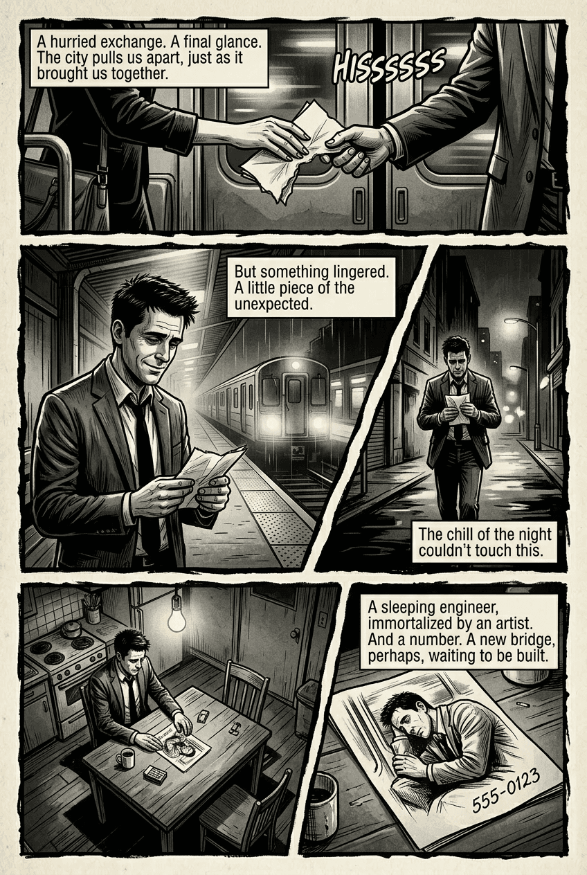 Wrong Train, Right Person, page 5 of 5, Noir style