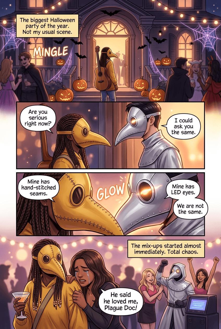 The Costume Mix-Up, page 1 of 5, Romance Webtoon style