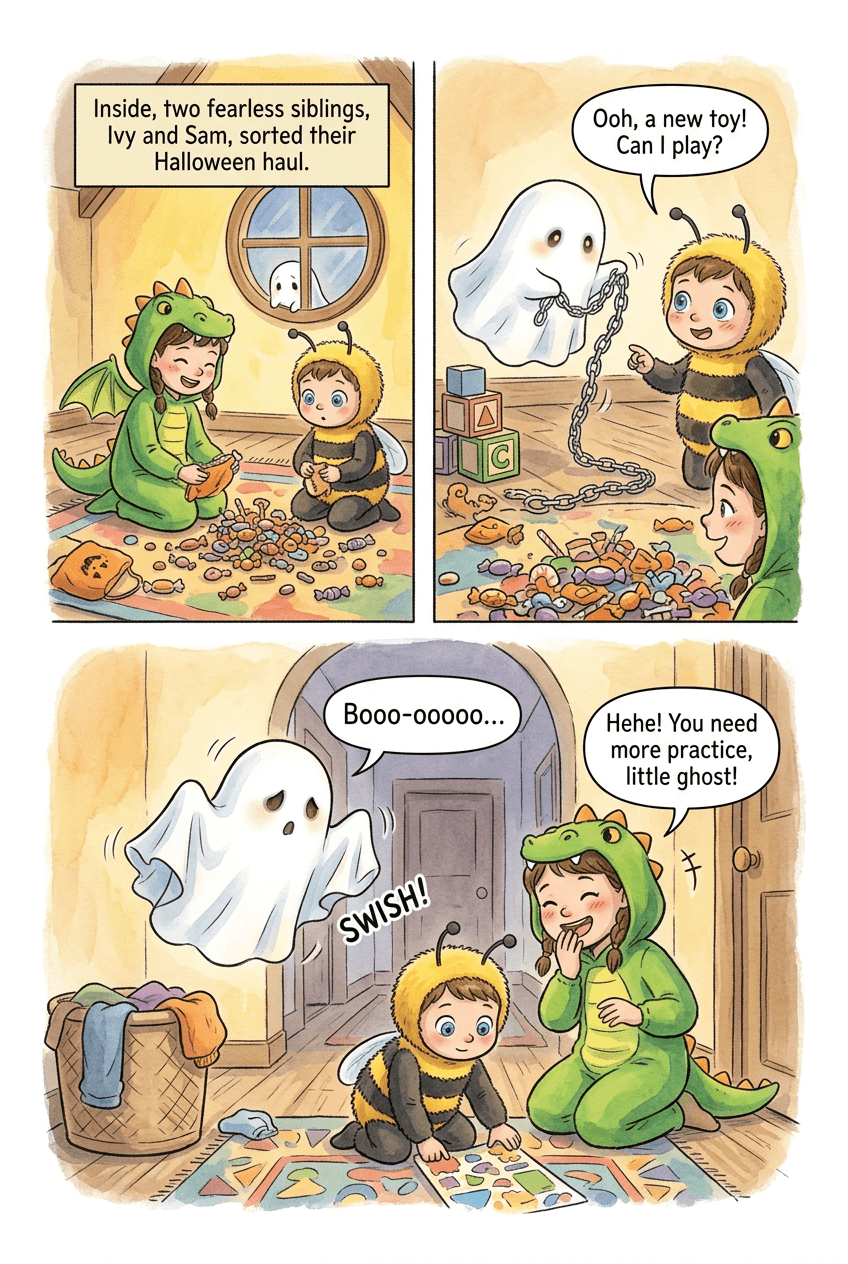 The Littlest Ghost, page 2 of 5, Storybook style
