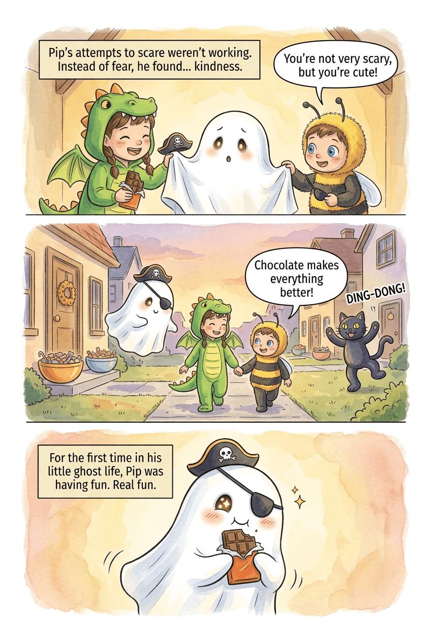 The Littlest Ghost, page 3 of 5, Storybook style