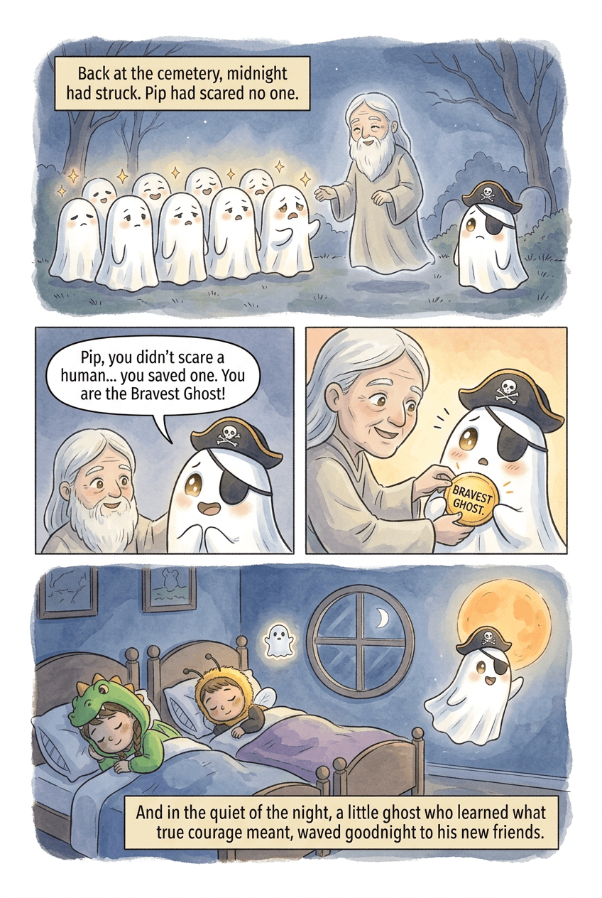 The Littlest Ghost, page 5 of 5, Storybook style