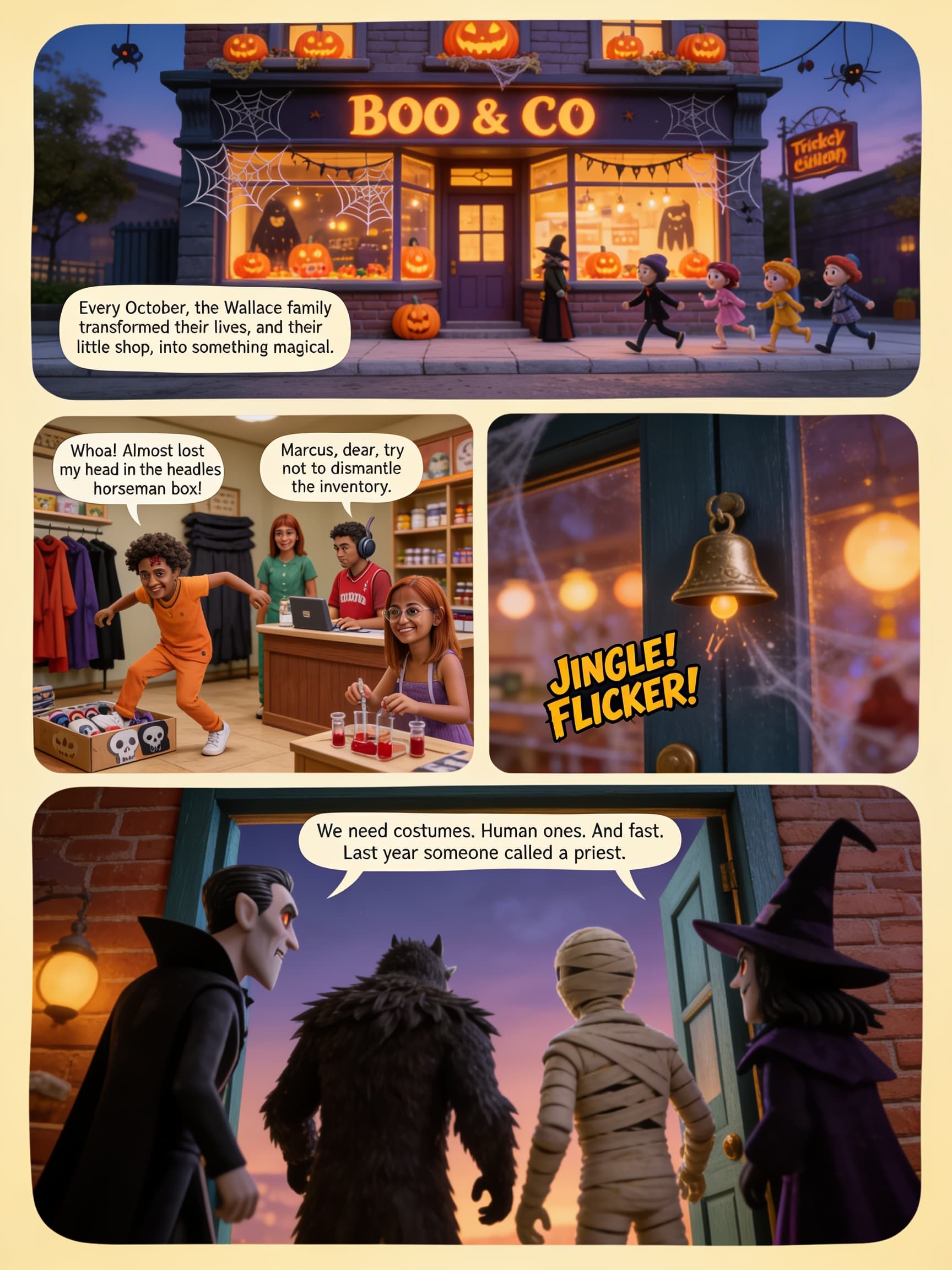 Costumes for Monsters, page 1 of 5, Claymation style
