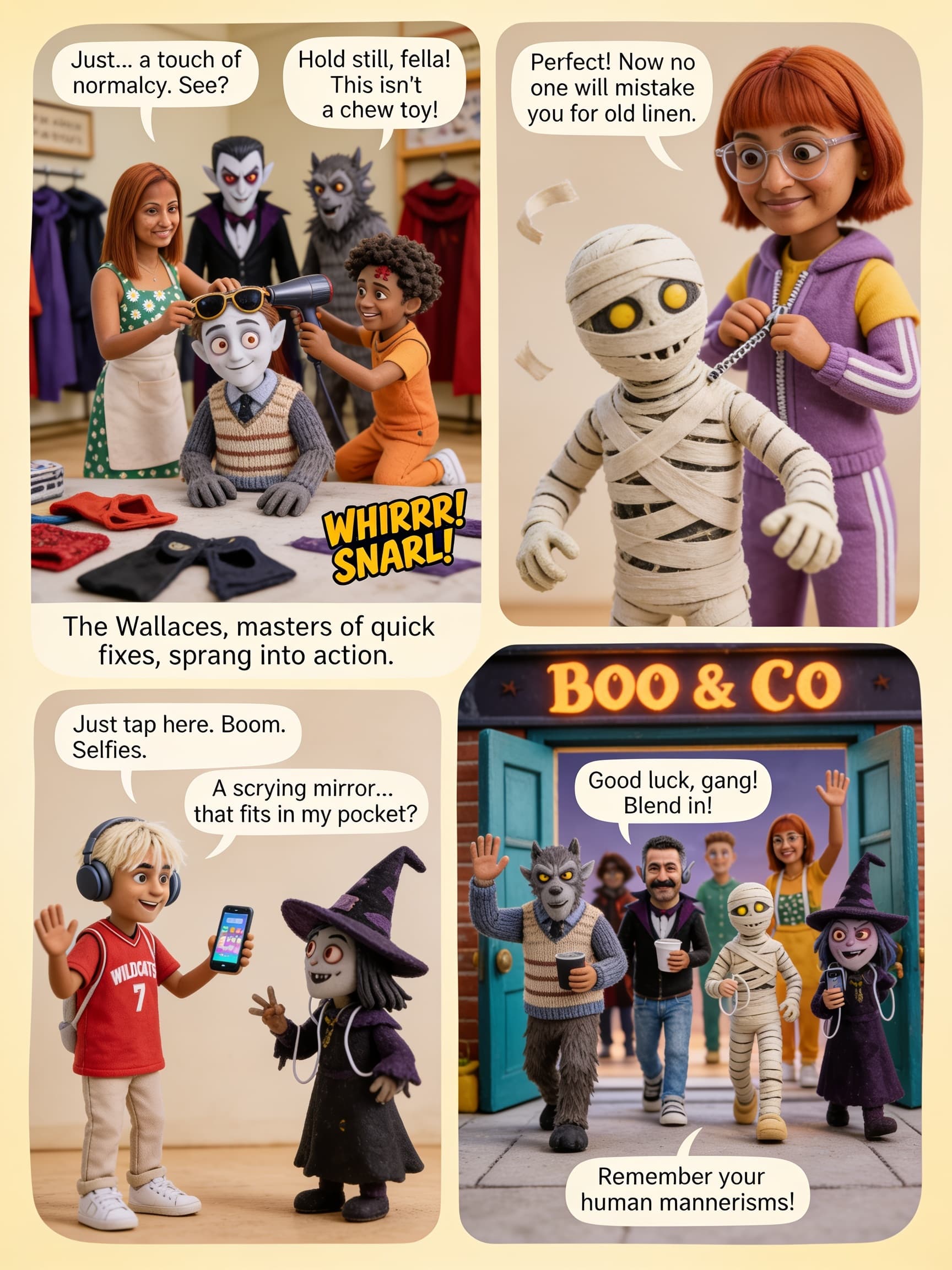 Costumes for Monsters, page 2 of 5, Claymation style