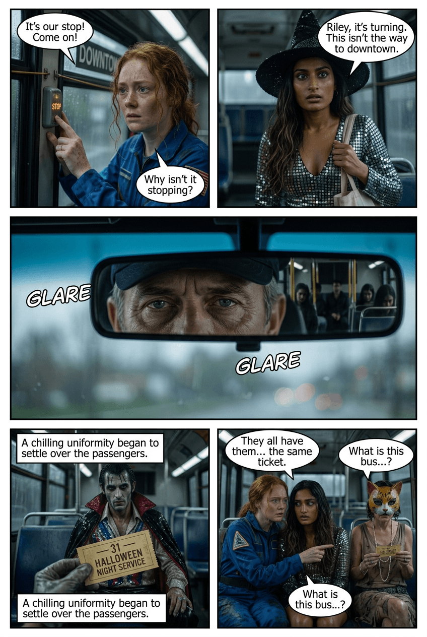 Night Bus 31, page 3 of 5, Realistic style