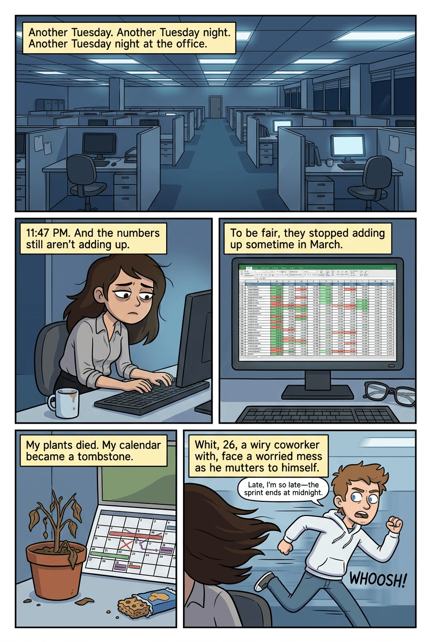 Alice in Overtime, page 1 of 8, Modern Cartoon style