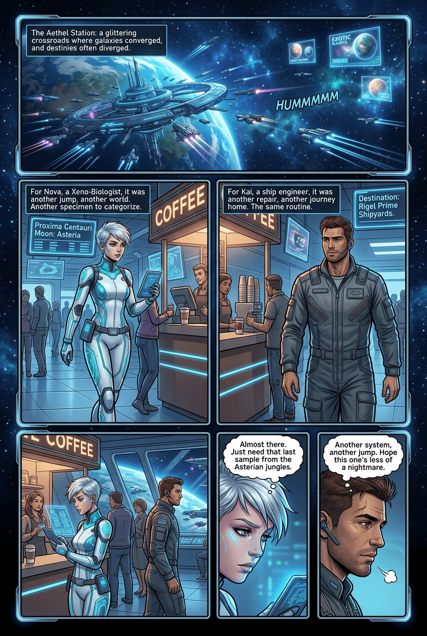 The Neon Station, page 1 of 5, Sci-Fi Space Opera style