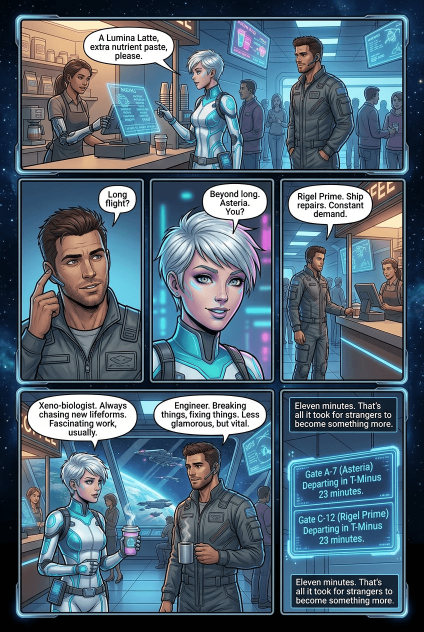 The Neon Station, page 2 of 5, Sci-Fi Space Opera style