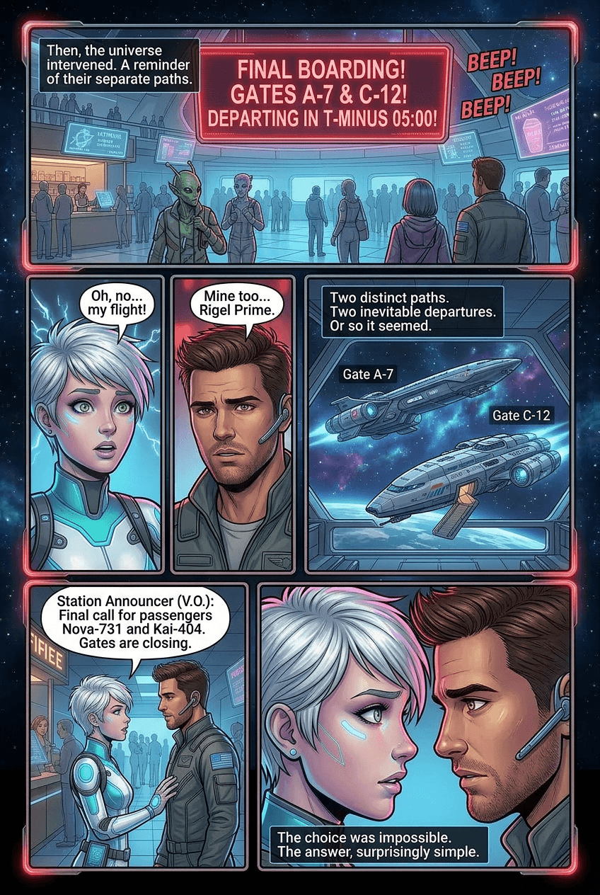 The Neon Station, page 4 of 5, Sci-Fi Space Opera style