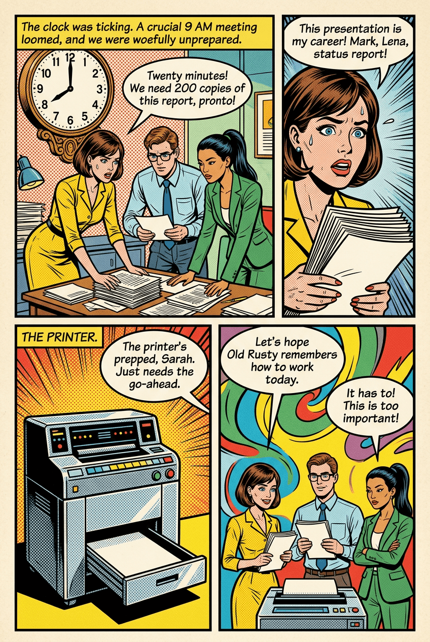 The Printer That Ruined the Day, page 1 of 5, Retro Pop style