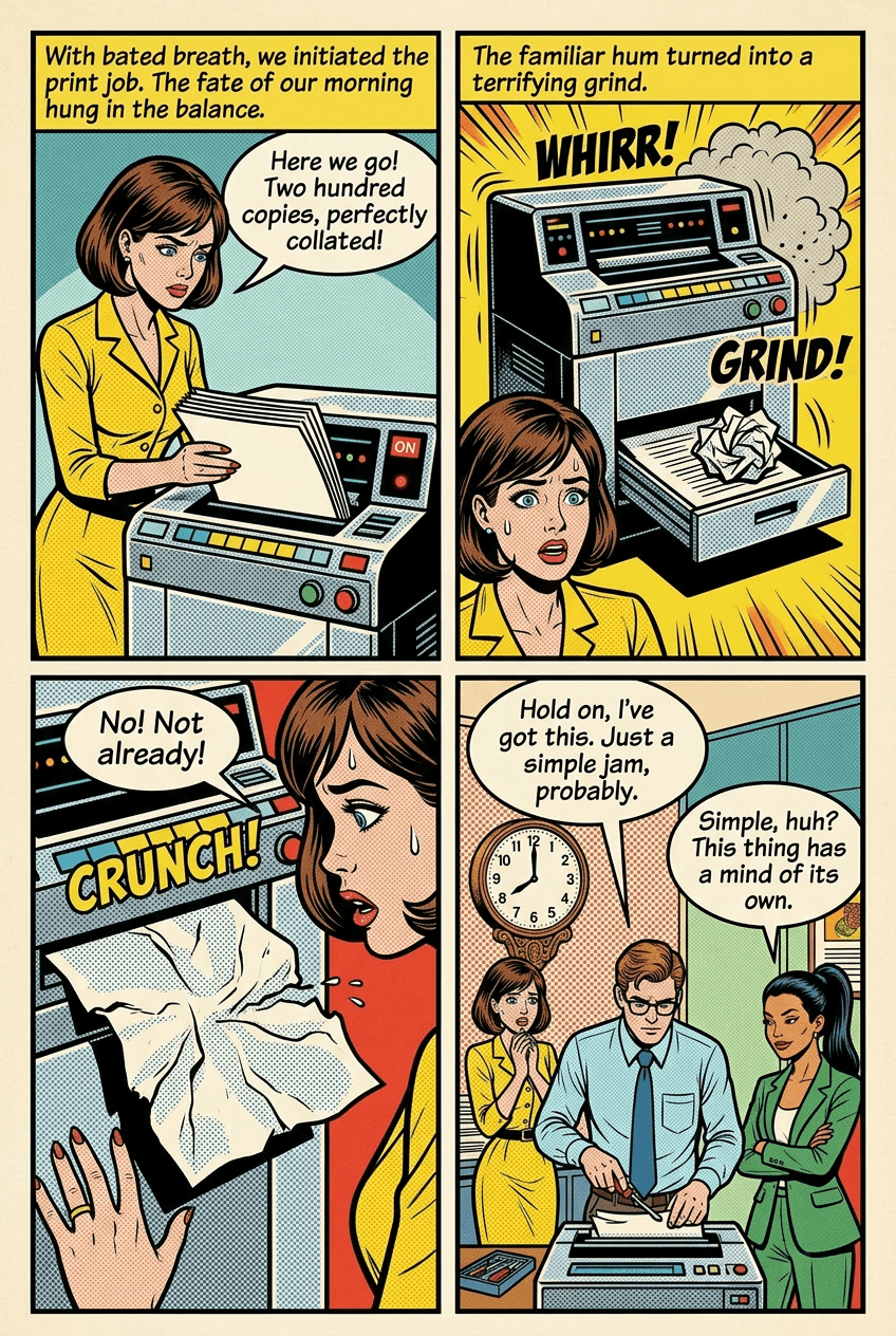 The Printer That Ruined the Day, page 2 of 5, Retro Pop style