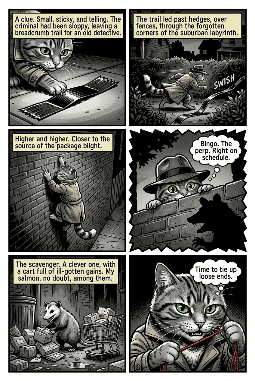 Detective Whiskers, page 3 of 5, Noir style