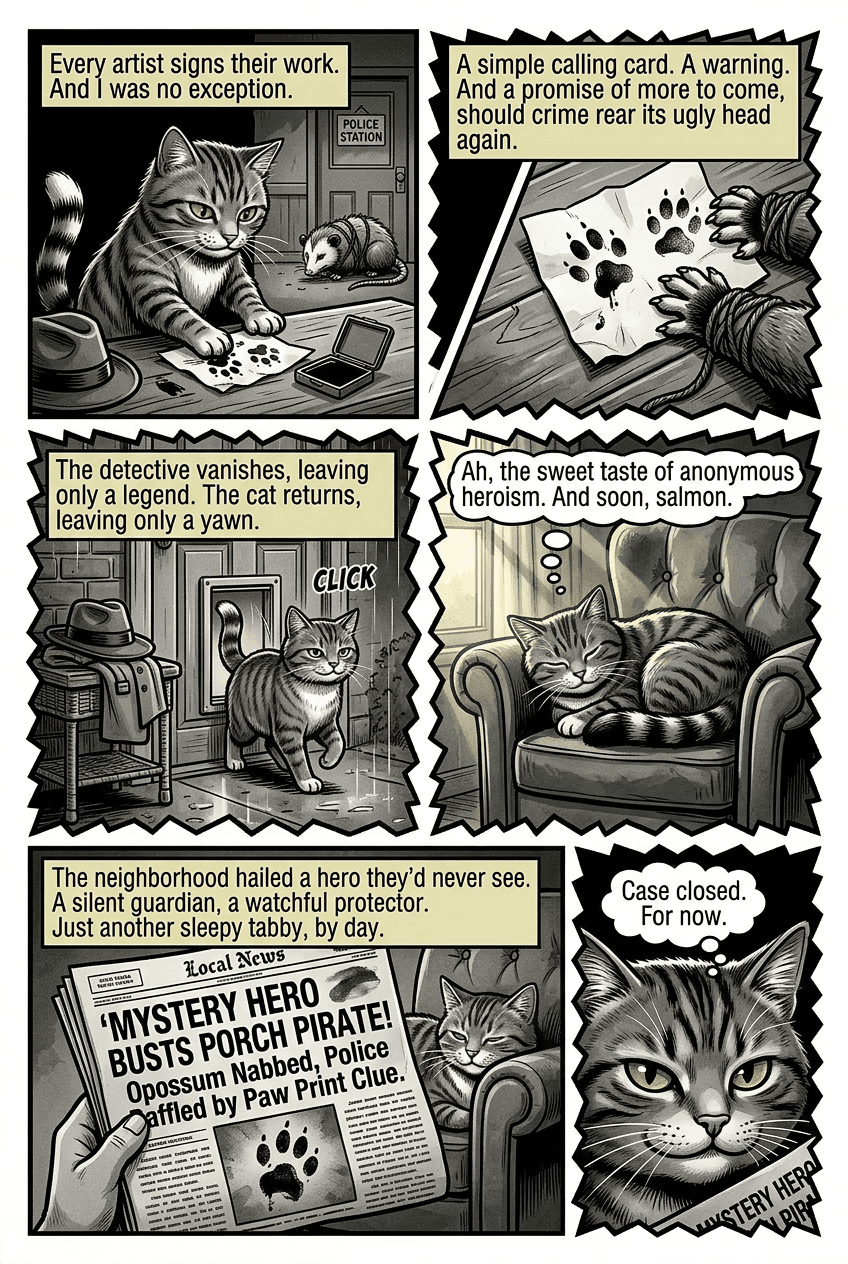 Detective Whiskers, page 5 of 5, Noir style