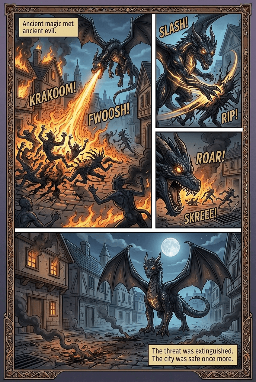 Dragon Cat of the Old City, page 4 of 5, Fantasy Epic style