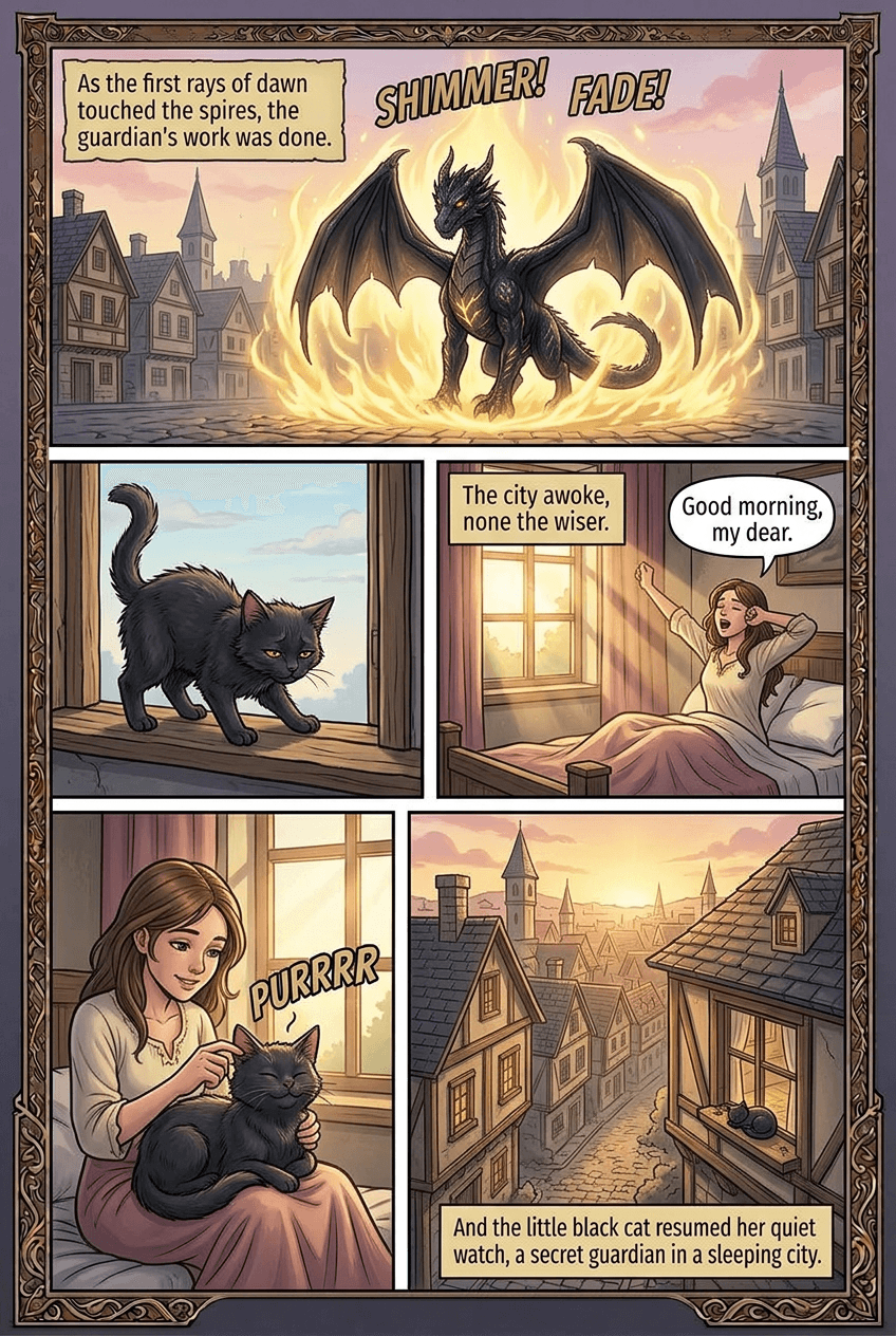 Dragon Cat of the Old City, page 5 of 5, Fantasy Epic style