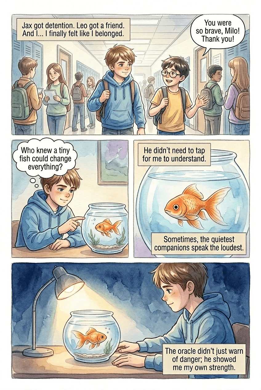 The Oracle in the Fishbowl, page 5 of 5, Watercolor style